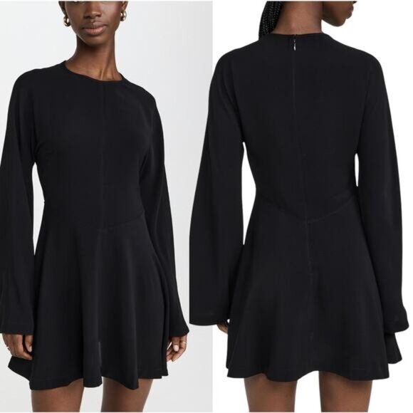 NWT La Ligne Short Fit Crew Neck Back Zip Flare Dolman Sleeve Dress Black Sz: 0 - Picture 1 of 7